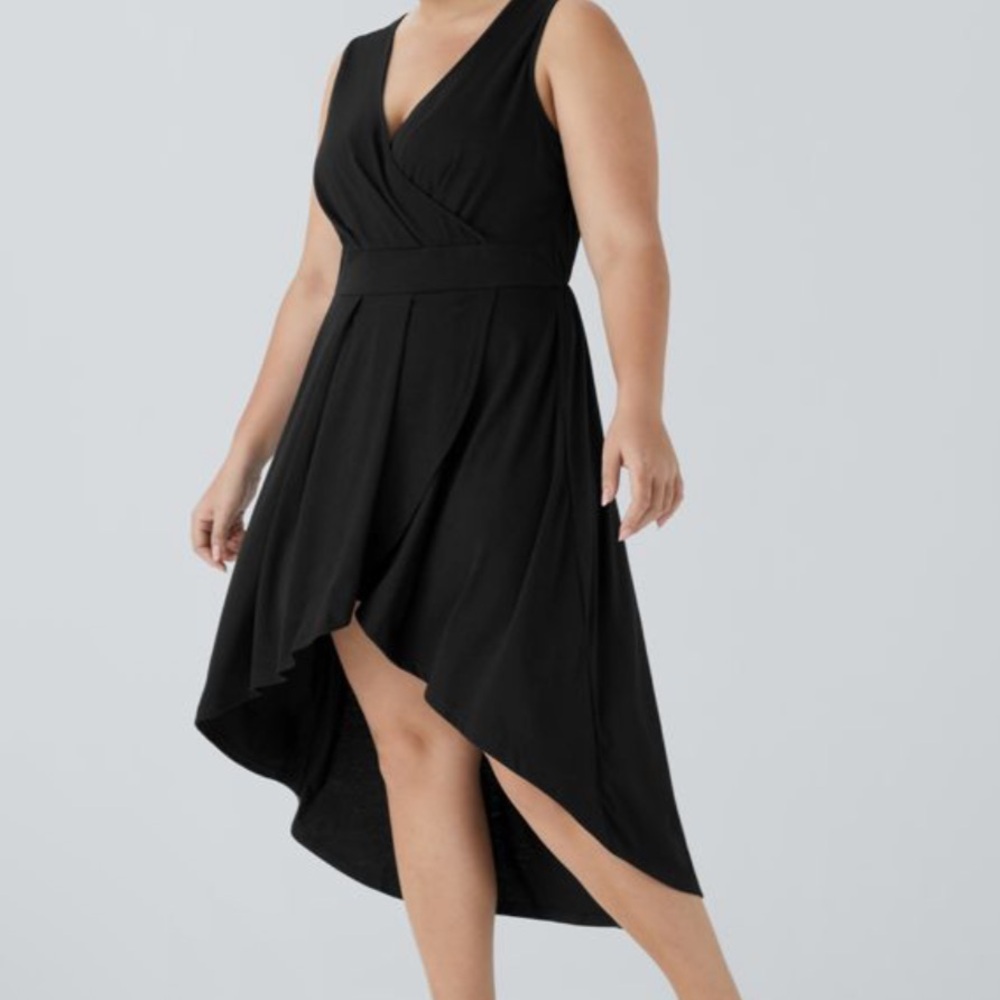 NWT HALARA Deep V Neck Sleeveless High Low Crossover Hem Flowy Midi Dress 1X - Picture 3 of 7